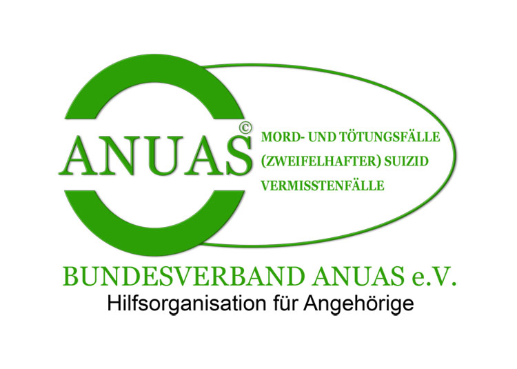 Logo des Bundesverbandes ANUAS e.V. - Hilfsorganisation für Angehörige von Mord-, Tötungs- Suizid und Vermisstenfällen