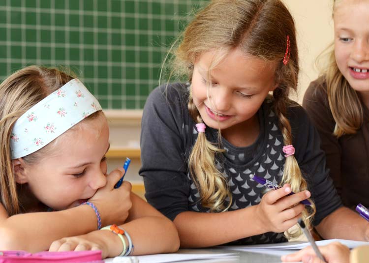 Grundschüler arbeiten in Gruppe