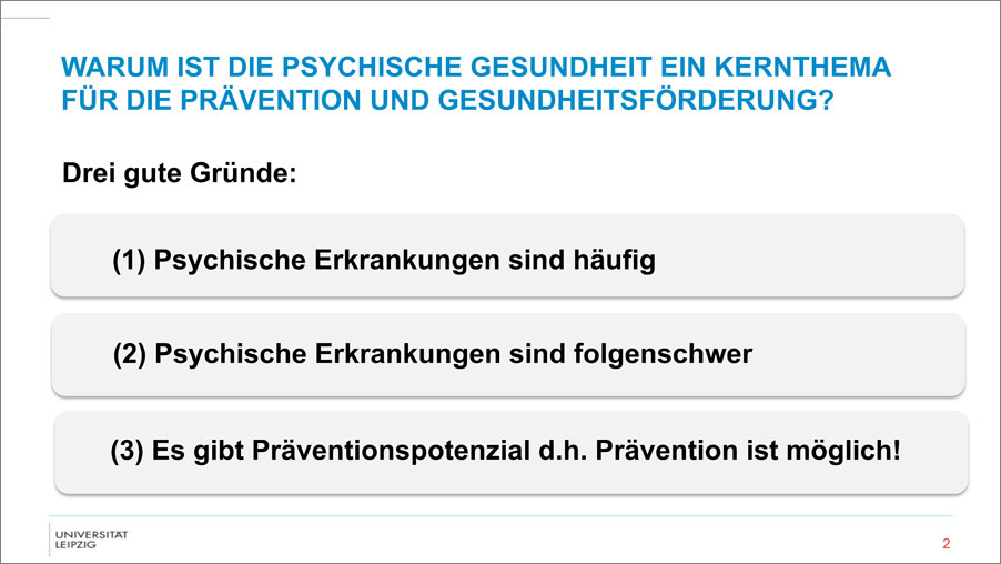 Folie mit Titel Gute Gründe für Kernthema von Prof. Dr. Riedel-Heller © Prof. Dr. Steffi G. Riedel-Heller